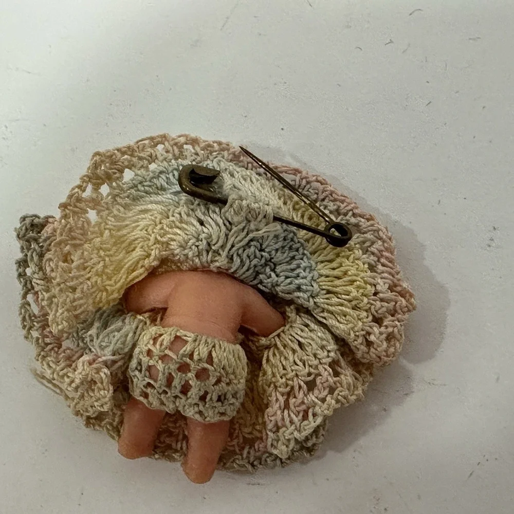 Vintage Plastic Baby Pin Brooch With Knot Outfit